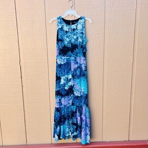 Maggy London Aqua and Navy Sleeveless Maxi Dress